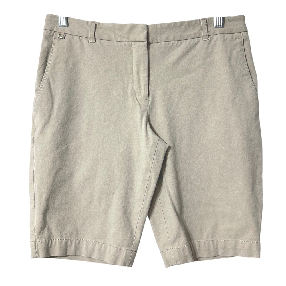 White House Black Market Bermuda Shorts Womens Khaki Tan Stretch Knee Length 4